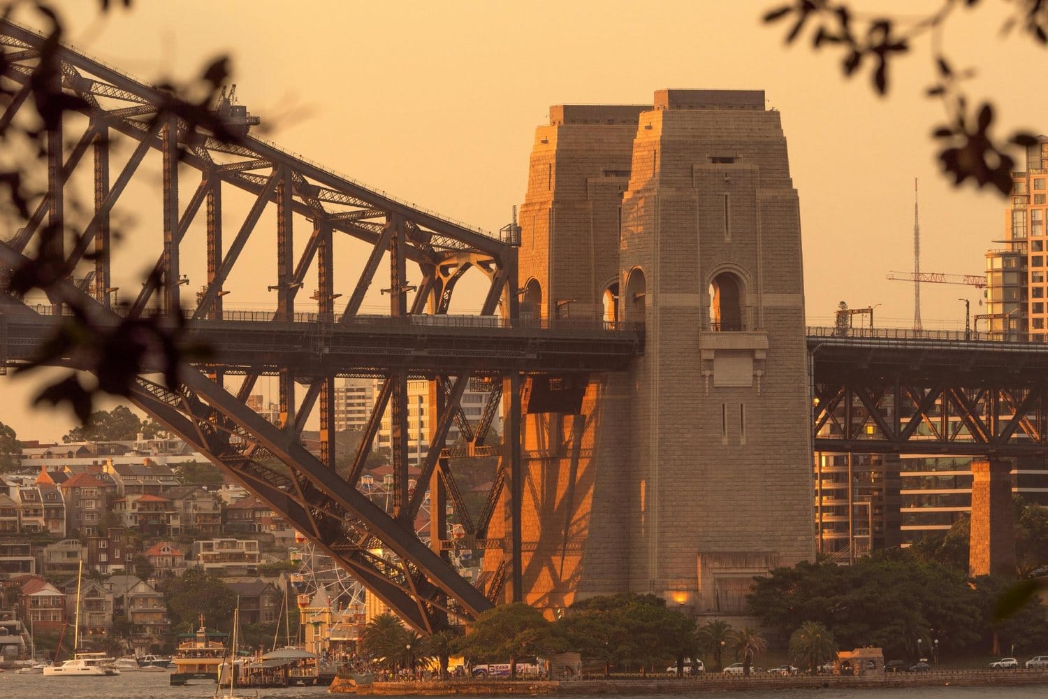 Sydney Harbour Bridge pylon at dusk—local infrastructure supported by Roadlink