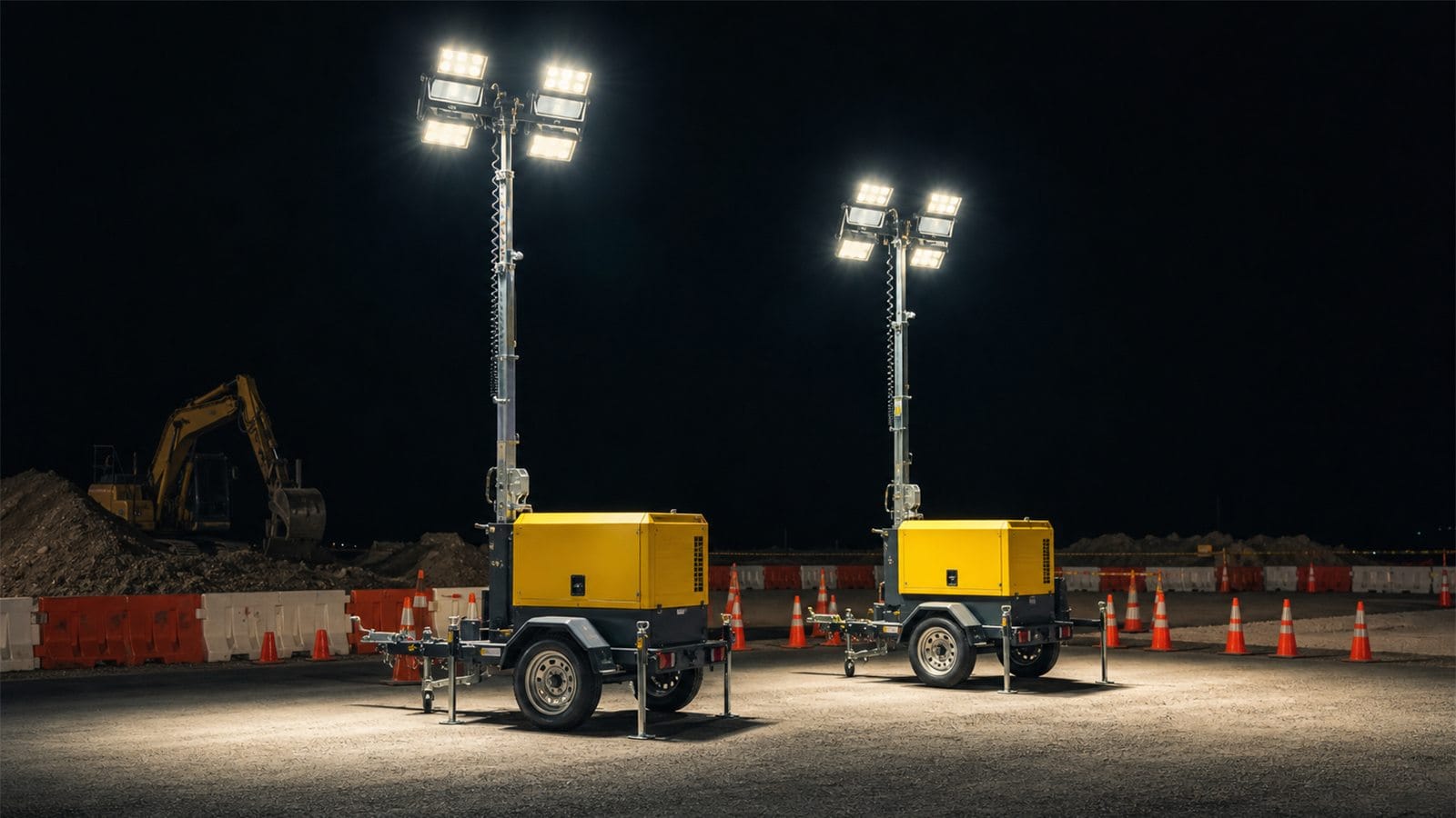 Roadlink Group equipment hire lighting towers for night traffic control works in NSW