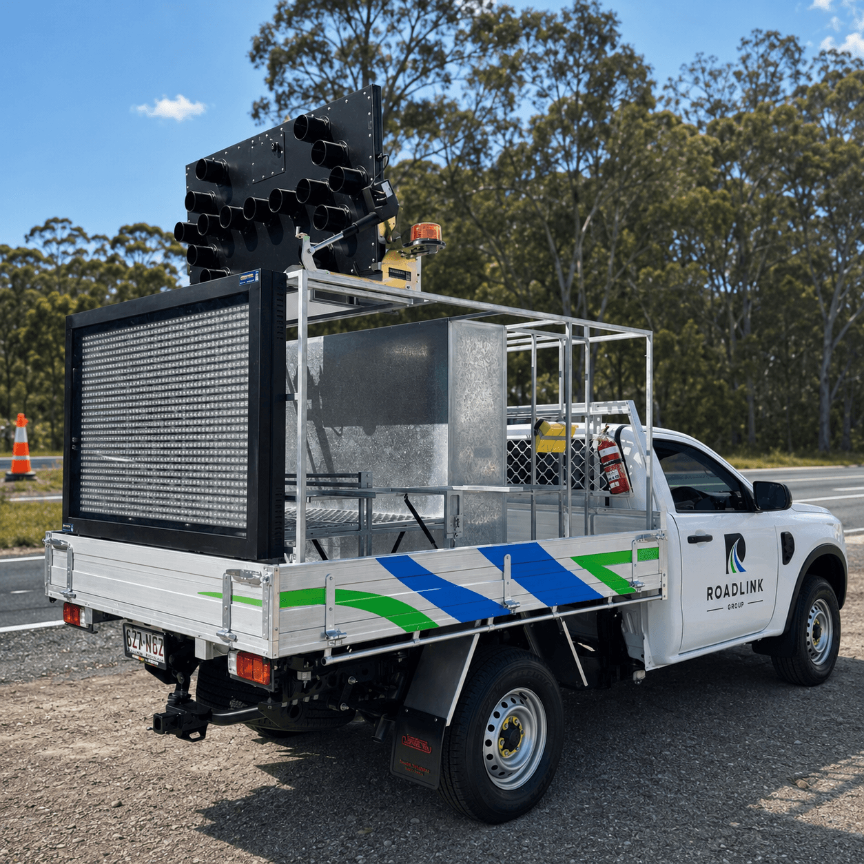 Roadlink Group pre-advanced warning vehicle with traffic signage equipment for NSW traffic control works