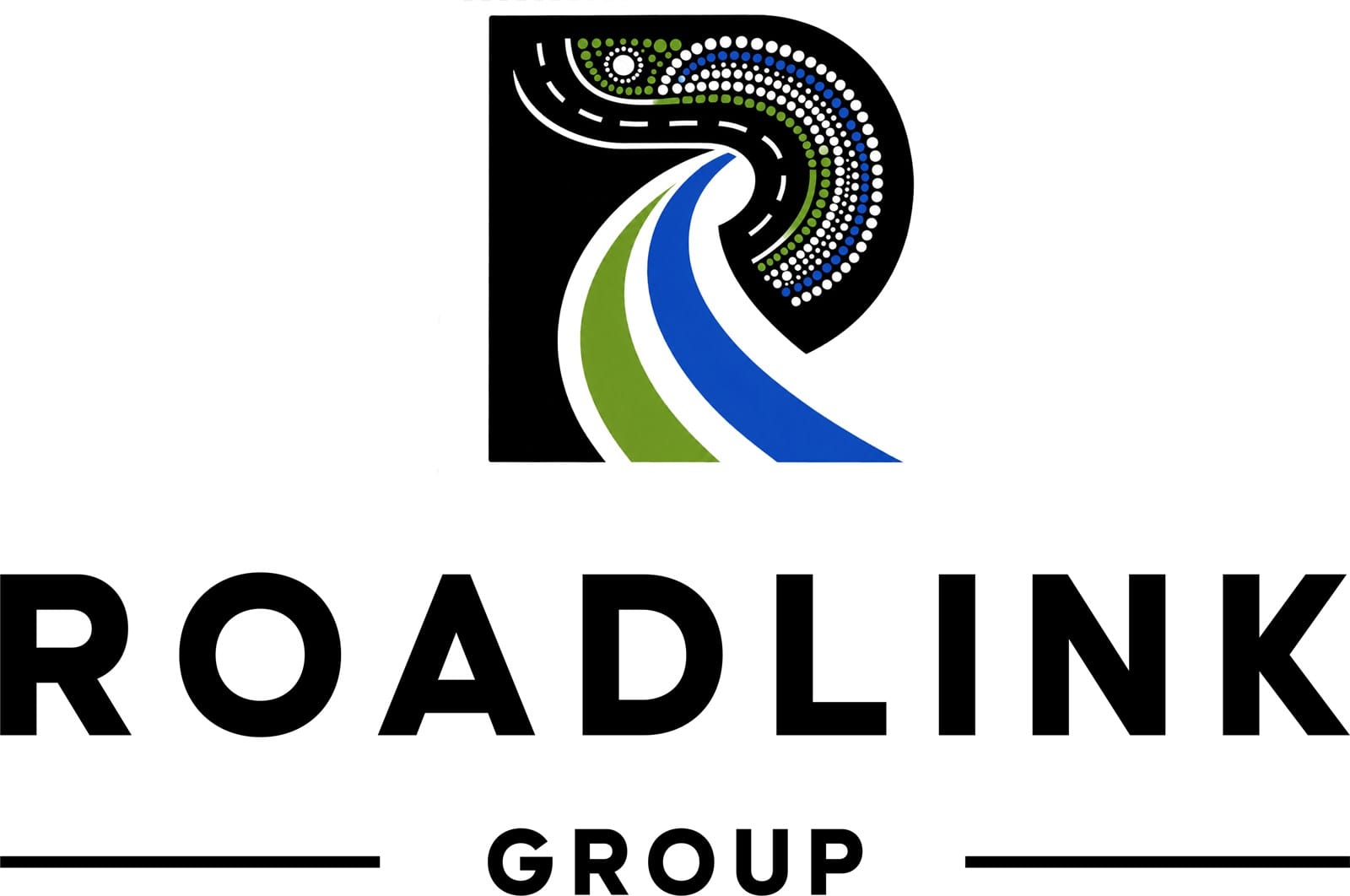 Roadlink logo featuring blue, green and dot-art elements