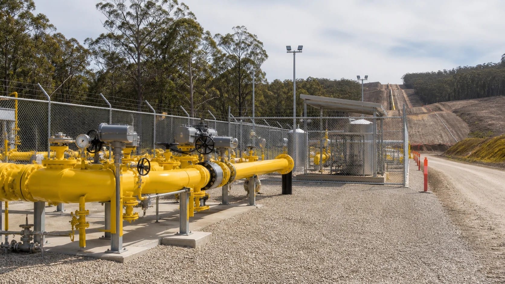 Concept image of a secure Australian gas pipeline valve station and utility corridor